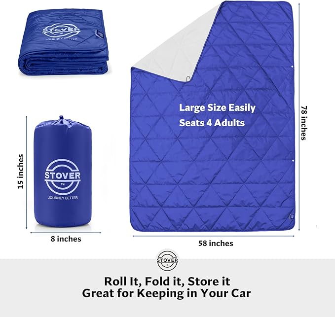 STOVER Multipurpose Outdoor Fleece Blanket, Lightweight, Compact, and Warm for Stadium, Camping, Picnics, Beaches - Wearable, Windproof and Water Resistant (Deep Blue)