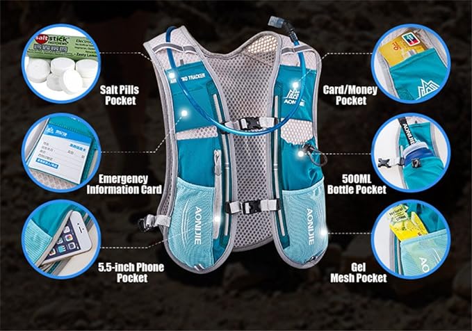 AONIJIE 5L Outdoor Sport Multifunctional Camping Backpack Cycling Running Climbing Hiking Hydration Vest Pack with 500ml Soft Flask