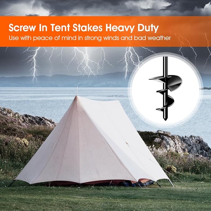Ground Anchors Tent Stakes Trampoline Anchors Heavy Duty Screw in 8 Pack, Tent Stakes High Winds Heavy Duty for Camping Tent, Canopies, Carports, Sheds, Swing Sets,14in Ground Anchors