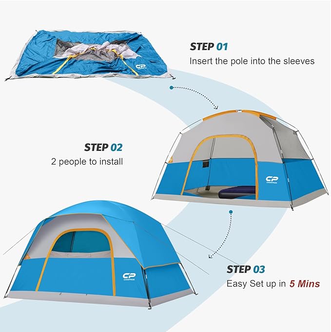 CAMPROS CP Tents for Camping 6 Person Waterproof Windproof Double Layer Family Camping Tent, Easy Setup Dome Tent with Large Mesh Windows & Wider Door for Outdoor Camping & Hiking