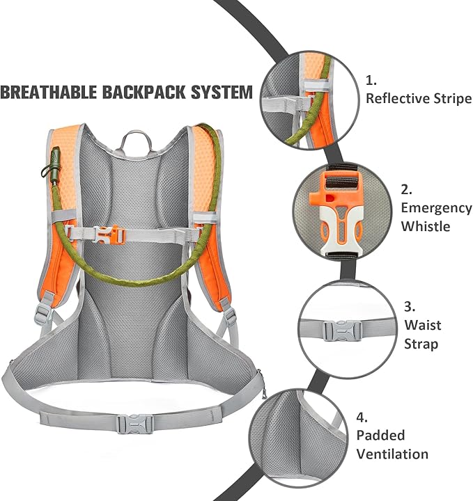 Hiking Backpack Men Women,Hydration Backpack Pack with 2L Water Bladder,Lightweight Water Backpack for Hiking,Running,Cycling,Camping