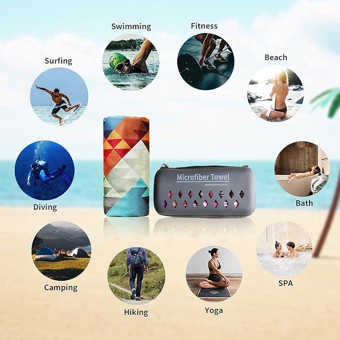 Hiturbo Microfiber Beach Towel,(71"x35") Oversized Sand Free Travel Towels Fast Drying Swimming Towel, Lightweight Compact Camping Towel Super Absorbent Pool Towel