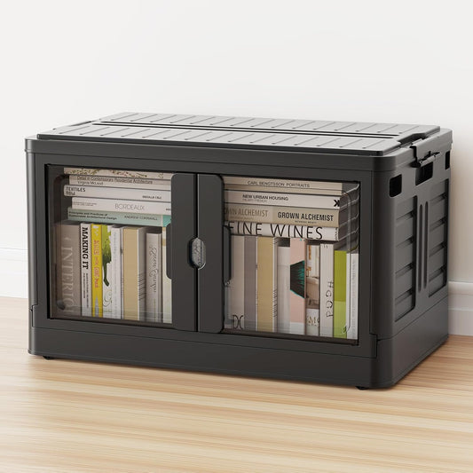 115Qt Stackable Storage Bins with Individual Lids & Wheels, Large Plastic Collapsible Latching Boxes Closet Organizers and Storage Cabinet Shelves Units for Home Kitchen Dorm, 1-Pack Black