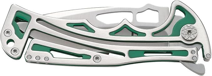 CRKT NIRK Tighe EDC Folding Pocket Knife: Stainless Steel Plain Edge Blade, Silver & Green Machined Stainless Steel Handle 5241