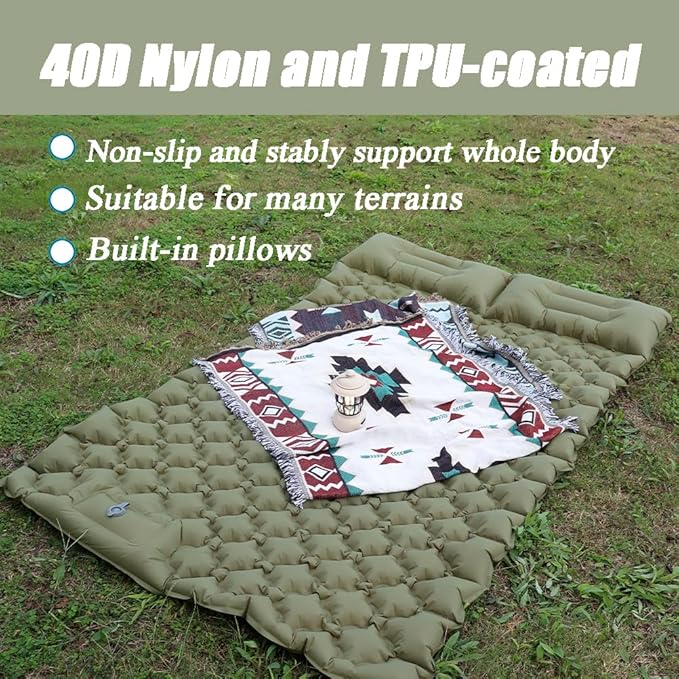 Sleeping Pad for Camping, Inflatable Sleeping Mat with Pillow, Camping Pad with Built-in Foot Pump, Lightweight Camping Mattress Pad for Car Camping, Backpacking, Tent and Hiking (Full (Green))