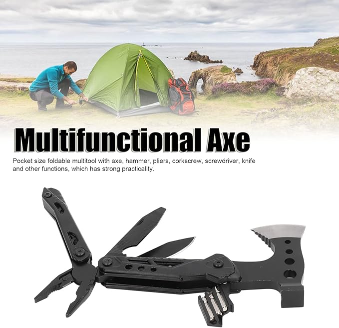 Foldable Multifunctional Axe Portable Axe Hammer Pocket Size Multitool Stainless Steel Tool for Outdoor Camping