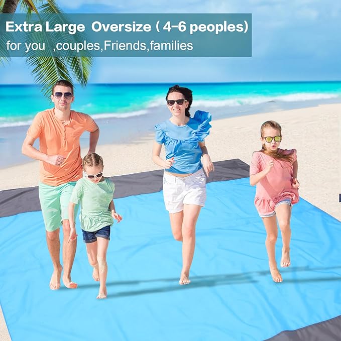 Beach Blanket Waterproof Sandproof,Large Oversized Sand Free Beach Mat,Portable Picnic Mat for Travel Camping Hiking Picnic, Lightweight & Durable Family Water Resistant Mat(Blue)