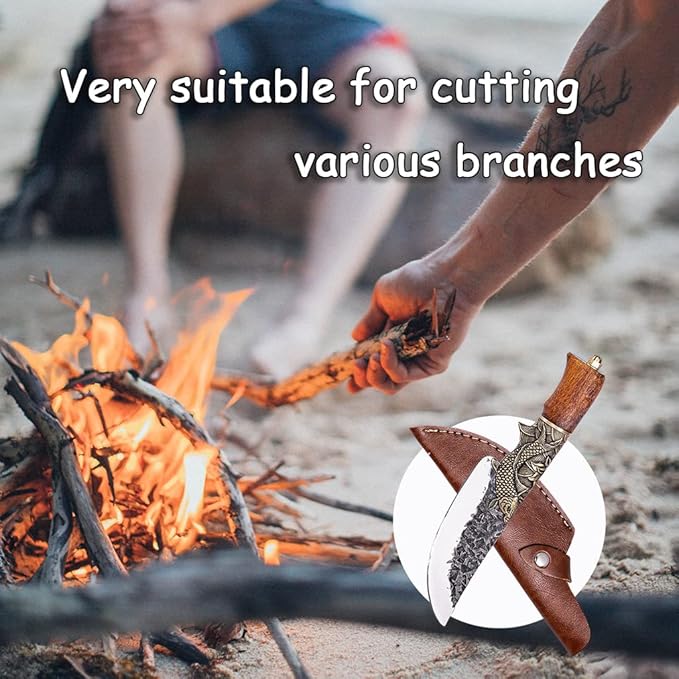 Camping Knives with Rosewood Handle - 5.32 inch Steel Blade, Professional outdoor camping, hiking multifunctional knife