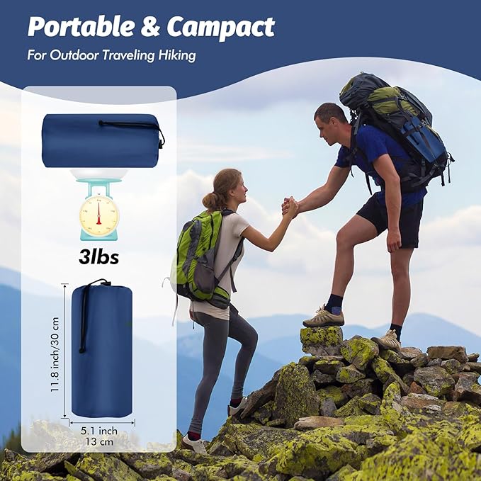 LAMA Double Sleeping Pad for Camping, 2 Persons Self Inflating Camping Mat for Sleeping, Ultralight Sleeping Mat with Pillow Built-in Pump, Ultra-Thick Air Mattress for Backpacking, Hiking, Blue