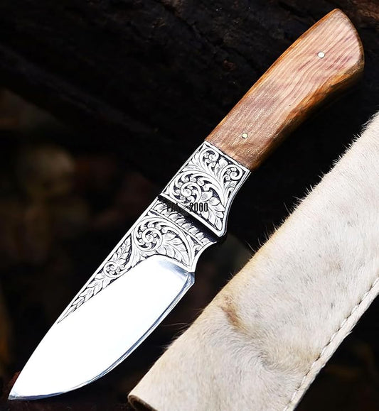 KNI-3145 Custom Handmade D2 Steel Knife with Leather Sheath 3D Engraved