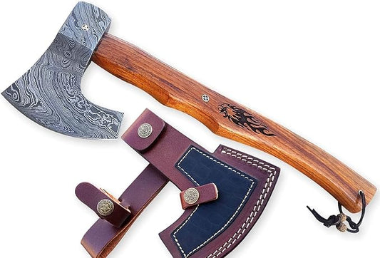 Damascus Steel Blade Axe Hatchet Tomahawk Hunting Knife Camping Outdoor/Life time Warranty on Manufacturers defect. SM14