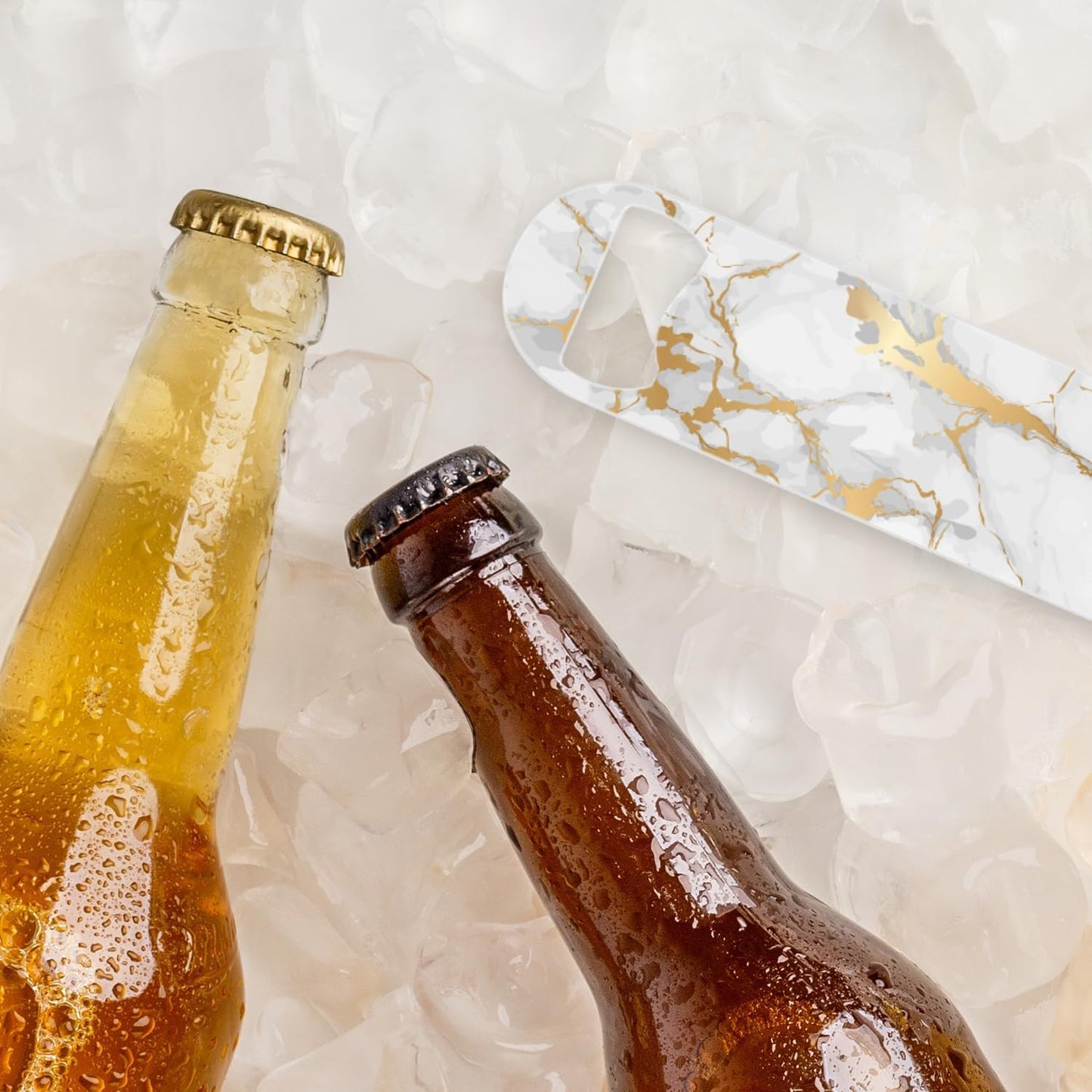 2 PACK Beer Bottle Opener, Stainless Steel Flat Bottle Openers,7 inch Metal Decor,White And Golden Marble