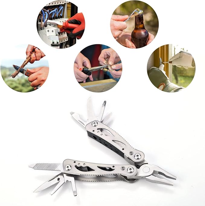 Multitool Pliers,12 in 1 Multi Tool for Outdoor Stainless Steel with Spring-Action Pliers, Folding Saw, for Outdoor,Fishing, Camping, Hiking, Repair, Gifts for Men