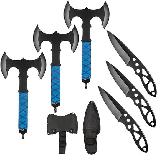 Throwing Axes and Tomahawks Double Sided Set,10 inch Full Tang Stainless Steel,Protective Nylon Sheath,Throwing Hatchet for Competition and Recreation,Throwing Axe 3 Pack