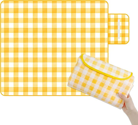 Picnic Blankets,80"X80" Outdoor Picnic Blanket, Picnic Mat for Beach, Grassland, Foldable Portable, Easy to Clean,Waterproof,Sandproof (Yellow, 80"*80")