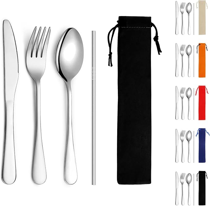 Kyraton Portable Flatware, Reusable Camping Flatware, Bento Box Flatware, Silverware For School/Work/Office/Outdoor, Dishwasher Safe, Set of 4 Pieces