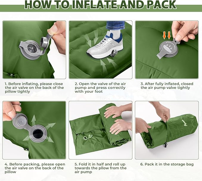 Camping Sleeping Pads Extra Thick,76.7x26x5'' Self Inflating Camping Pad with Pillow Built-in Pump,Ultralight Sleeping Mat for Single,Super Portable Camping Air Mattress for Hiking,Picnic(Army Green)