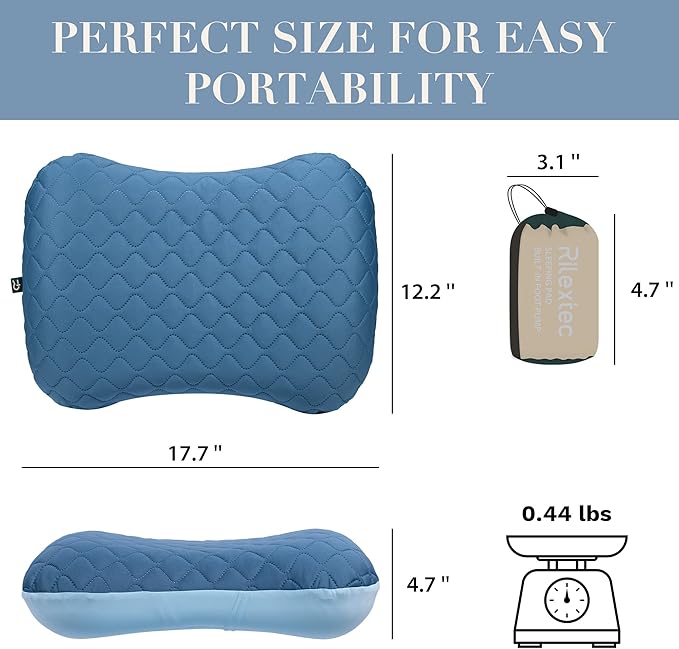 Inflatable Travel Pillow, 2-in-1 Camping Pillows for Sleeping with Removable Cover, Ergonomic & Lightweight Small Backpacking Pillow for Travel, Hiking, Camping, Outdoor