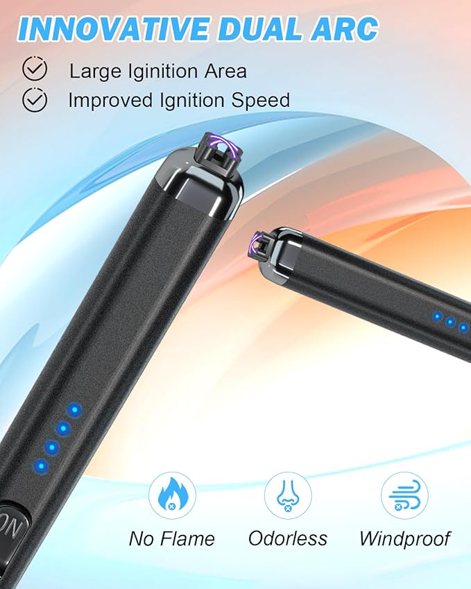 Electric Lighter Rechargeable Candle Lighter - Dual Arc Plasma Lighter Windproof & Flameless with LED Display USB-C for Candle Cooking Camping (Black)