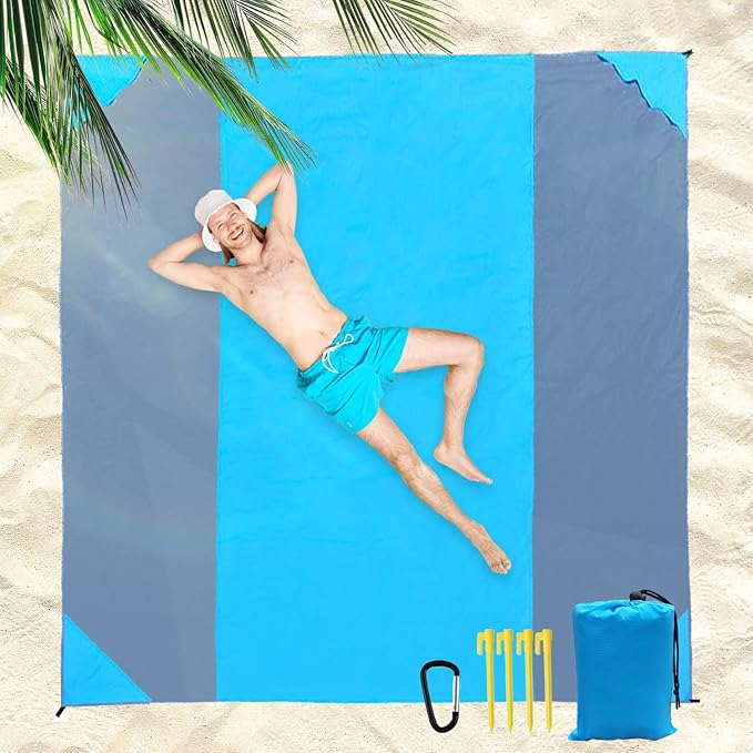 Beach Blanket Oversized 118"x110" Sandproof Water Resistant Beach Blanket Portable Outdoor Camping Blanket Must Have for Travel,Camping,Hiking(BigBlueGray)