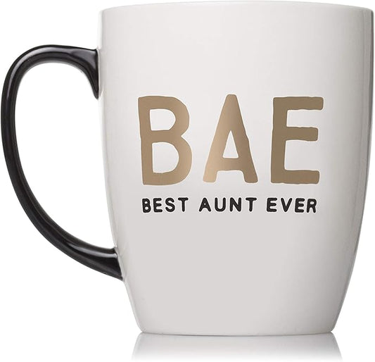 Pearhead Bae Best Aunt Ever Ceramic Mug, Aunt Coffee Mug, Best Aunt Gifts, 16 oz