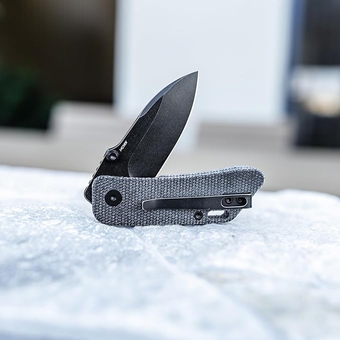 Pocket Knife for EDC,2.32in Black Stonewashed 14C28N Stainless Steel Blade,Black Micarta Handle,Thumb Studs Folding Knives with Reversible Deep Carry Clip for Men,Bootes-04B