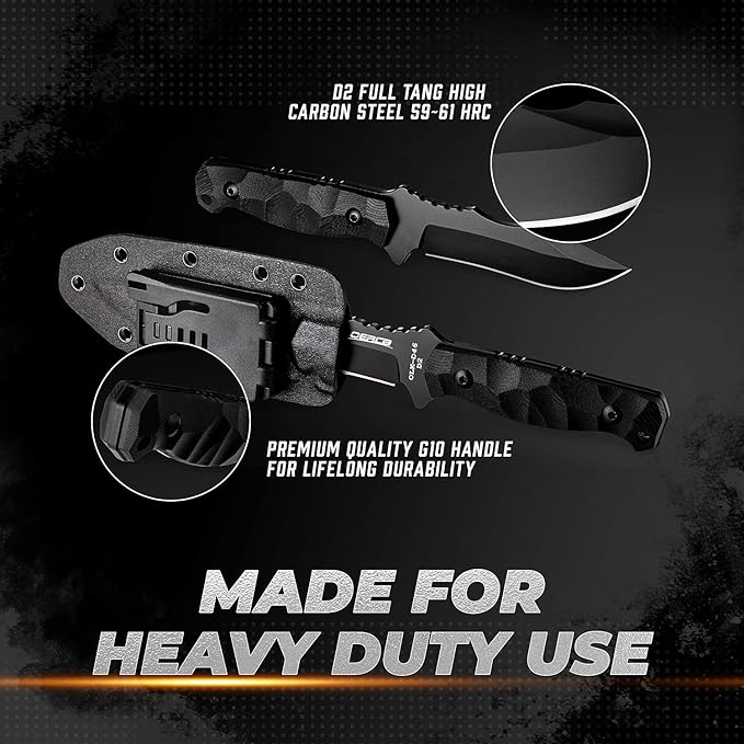 OERLA TAC OLK-D46 Outdoor Knife Fixed Blade Camping Hunting Survival Field Knife D2 High Carbon Full Tang Steel Blade with Kydex Sheath and EDC Tactical Belt Clip