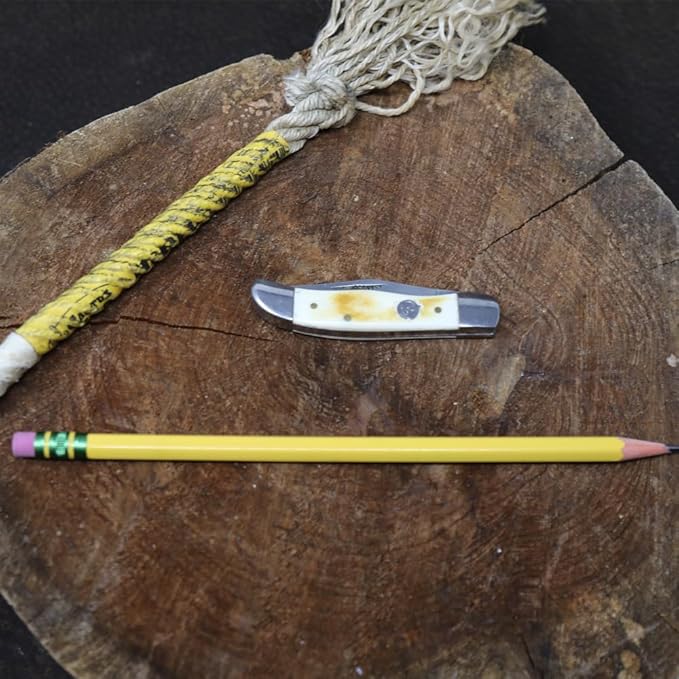 WHISKEY BENT HAT CO. Mini Hunter Folding Pocket Knife 2.75" Closed Length 440C Stainless Steel Blade (Burnt Bone)