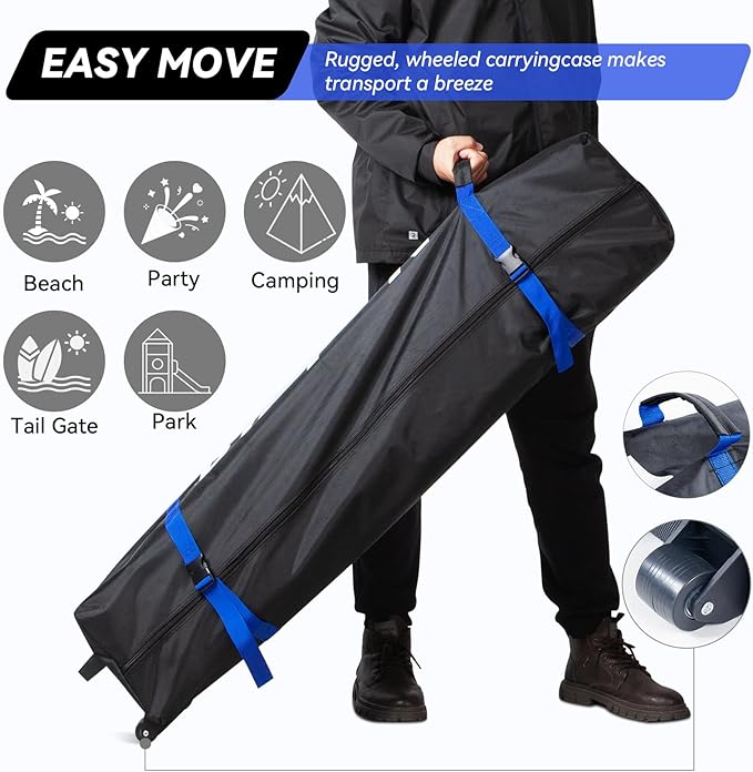 Nazhura 10' x 10' Pop Up Canopy Tent with Sand Weight Bag, Freestanding Sun Shelter for Picnic and Camping, One Person Setup and Height Adjustable (Blue)