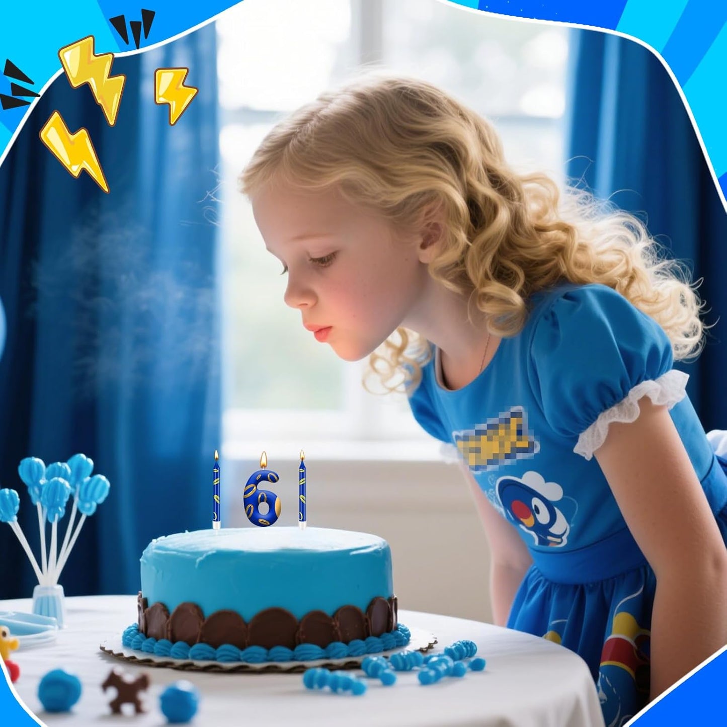 13PCS Birthday Cake Candles Set - Blue and Golden Ring Number Candles with Vibrant Designs for Boys & Girls, Theme Birthday Party Decorations, Cake Toppers for Theme Parties(Number 6)