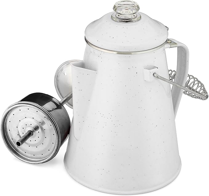 COLETTI Classic Percolator Coffee Pot — Camping Coffee Makers, Coffee Percolator – The Original Camping Coffee Pot, Now Modernized – For Campsite Brewmasters Everywhere [White Enamel, 12 Cup]