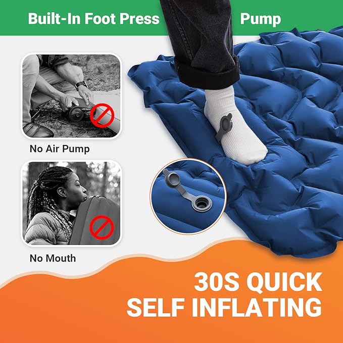 KingCamp Sleeping Pads for Camping, Self Inflating Camping Mattress with Built-in Foot Pump, Connectable Durable Inflatable Sleeping Mat with Pillow, Compact Camping Air Mattress for Camping Hiking