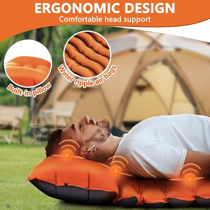 Sleeping Pad for Camping, Ultralight Inflatable Camping Mat with Pillow Built-in Foot Pump Sleeping Pads, Compact & Lightweight Air Mattress for Camping, Backpacking, Hiking