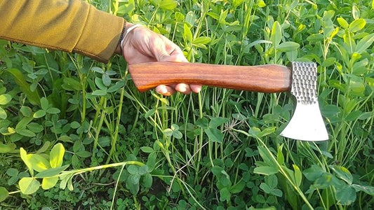 Handmade Viking Axe Real Carbon Steel Short Handle 12 Inch Bushcraft Tool Axe with Leather Sheath Camping Bearded Hatchets Hunting Axe Valentine's Day Gift, Birthday Gift for him (Axe-30)