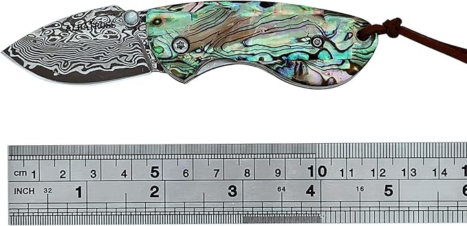 ALBATROSS Mini Pocket Knife Abalone Seashells 4.75'' Modern Damascus Steel Knife Liner Lock Folding Knife Gift Box - HGDK013B