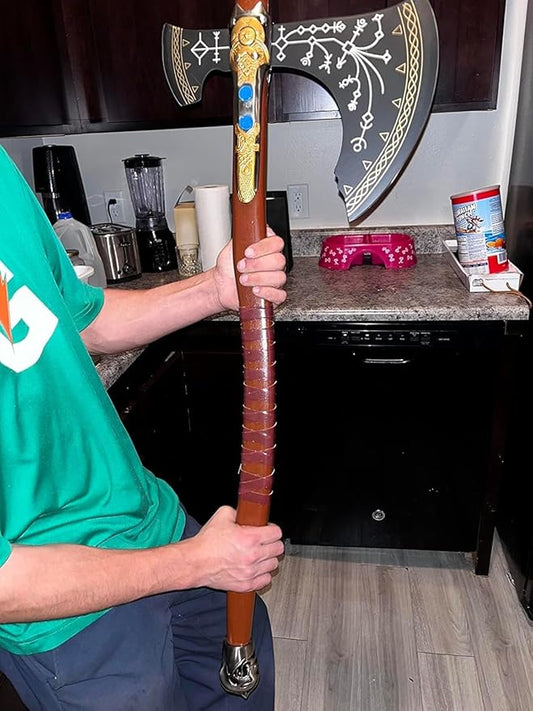 Handmade Kratos Axe, Leviathan Axe, God of War, Viking Axe, Cosplay Axe, Cosplay Armor with Leather Sheath Camping Bearded Axes & Hatchets Hunting Fantsy Axe Valentine's Day Gift (VK-Ax-9)