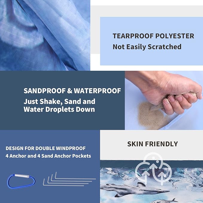 Beach Blanket Waterproof Sandproof, Picnic Blanket, Large Beach Mat 4-7 Adults, Lightweight Durable Beach Mat Sand Free Quick Drying for Beach Travel Camping Hiking Picnic 79"x79"