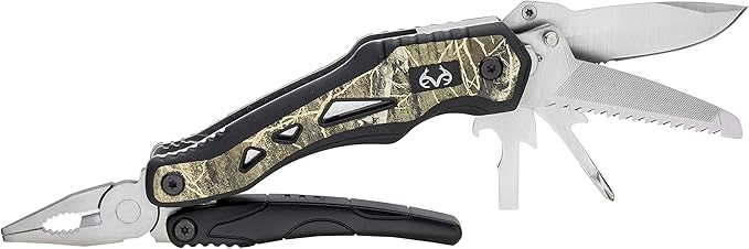 Multi Tool 10-in-1 Camo Folding Knife, Full Size Pliers Spring Loaded, 3-Inch Blade, Bottle Opener, Screwdriver, Saw, Wire Cutter, Glass Break, Cut Wood, Rope, Camping, Outdoors - 630049ECE