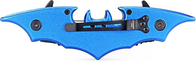 Dark Twin Blade Knife - Double Edge Folding Pocket with clip, 11" Stainless Steel Two Sharp Cut (Blue)