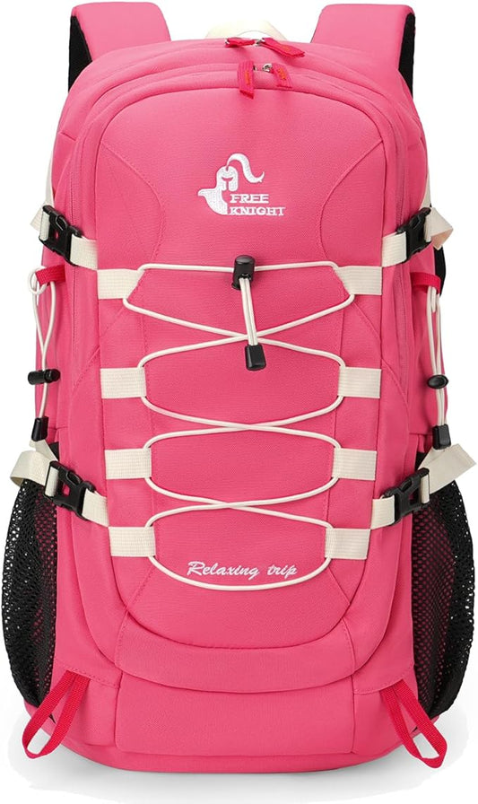 Bseash 40L Waterproof Hiking Camping Backpack with Rain Cover, Outdoor Sport Travel Bag Daypack for Climbing Skiing Cycling (Pink)