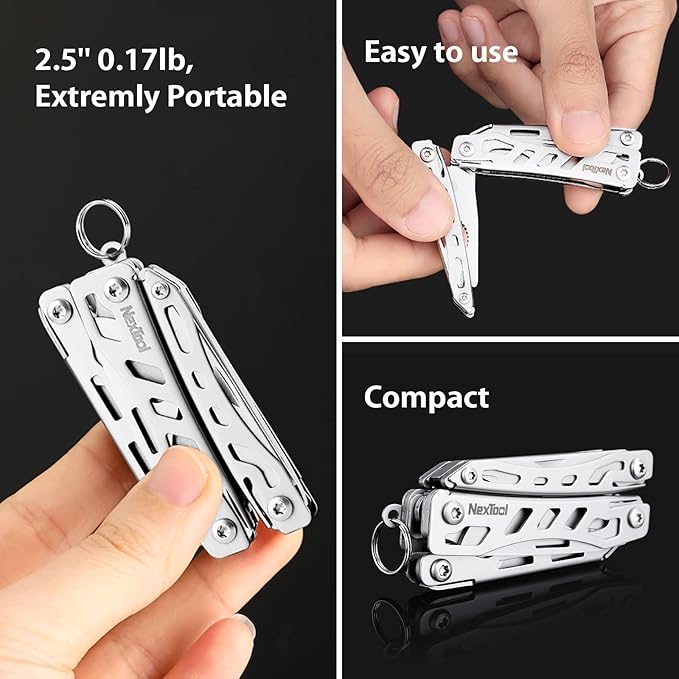 Nextool EDC Keychain Multitool, 10 in 1 Mini Pocket Knife Multi Tool with Needlenose Pliers, Scissors, Mini Useful Cool Gadgets for Men, Father's Day Gifts from Daughter-Sliver