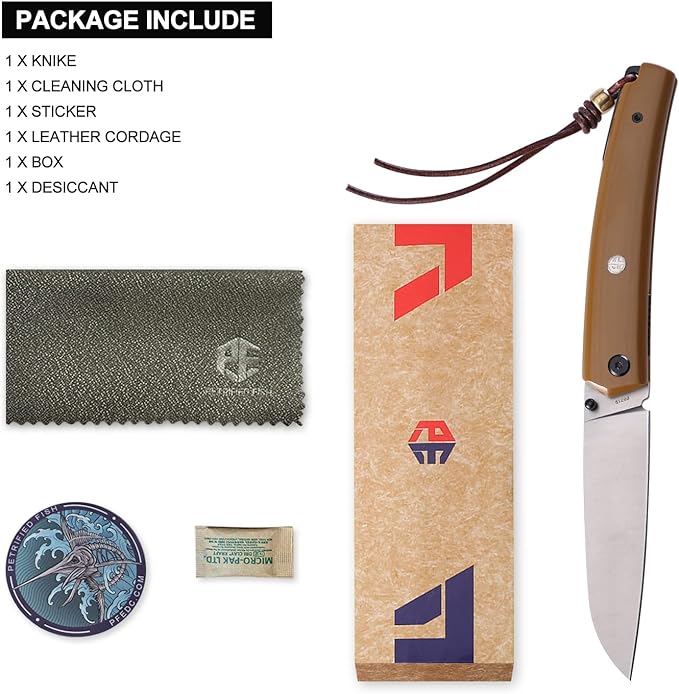 Petrified fish PF719 Folding Knife,3.34" 12C27N Steel Blade, G10 Handle Thumb Stud Liner lock Pocket knife (G10 Handle)