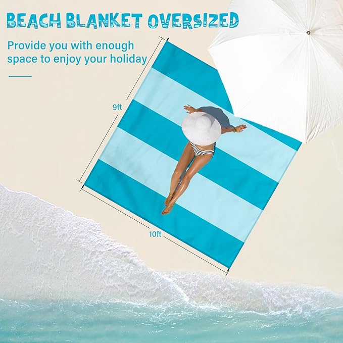 Beach Blanket Waterproof Sandproof 1-8 Adult Oversized 9'×10' Lightweight Durable Compact Sand Free Beach Mat for Travel Camping Hiking Picnic Blanket
