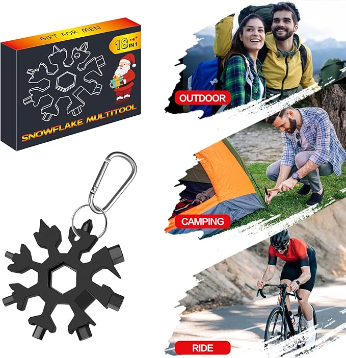 Stocking Stuffers for Men Gifts, 18 in 1 Snowflake Multitool, Christmas Gifts, Birthday Gifts for Men Grandpa Dad, Cool Gadgets (black)