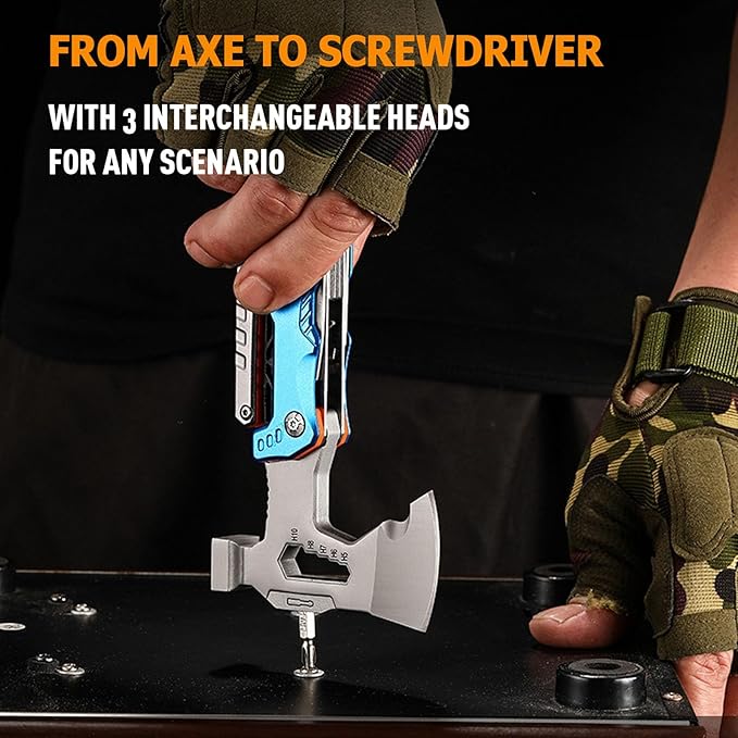 Camping Axe Multitool 17 IN 1, Foldable Camping Essentials Survival Gear Hatchet with Knife, Adjustable Wrench, Hammer, Screwdriver, Outdoor Multi Tool Stainless Steel Mens Gifts(Black)