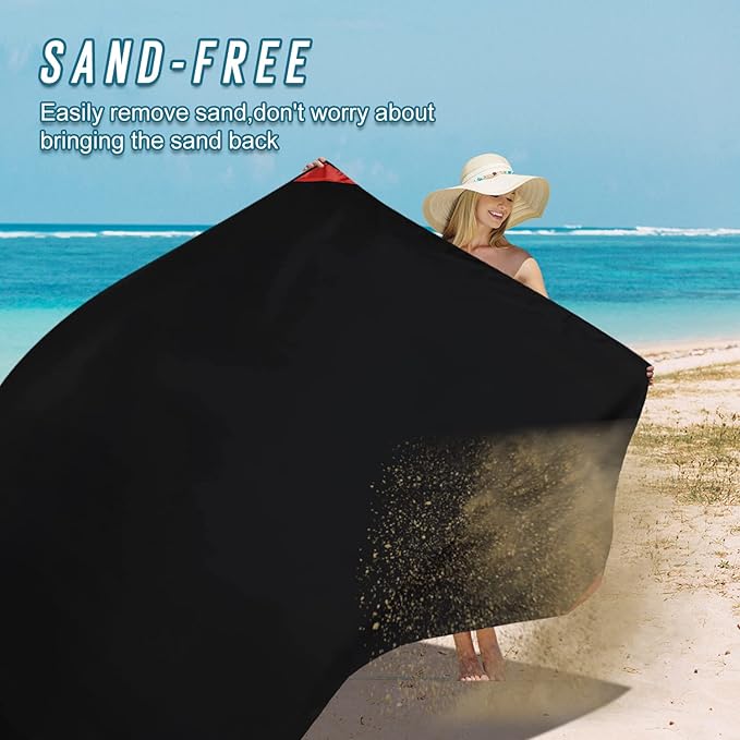 Odoland Beach Blanket Picnic Blanket, SandProof Waterproof Outdoor Pocket Blanket with Portable Bag, Foldable Lightweight Sand Free Quick Drying Beach Mat for Hiking Camping Picnics Travel Concert
