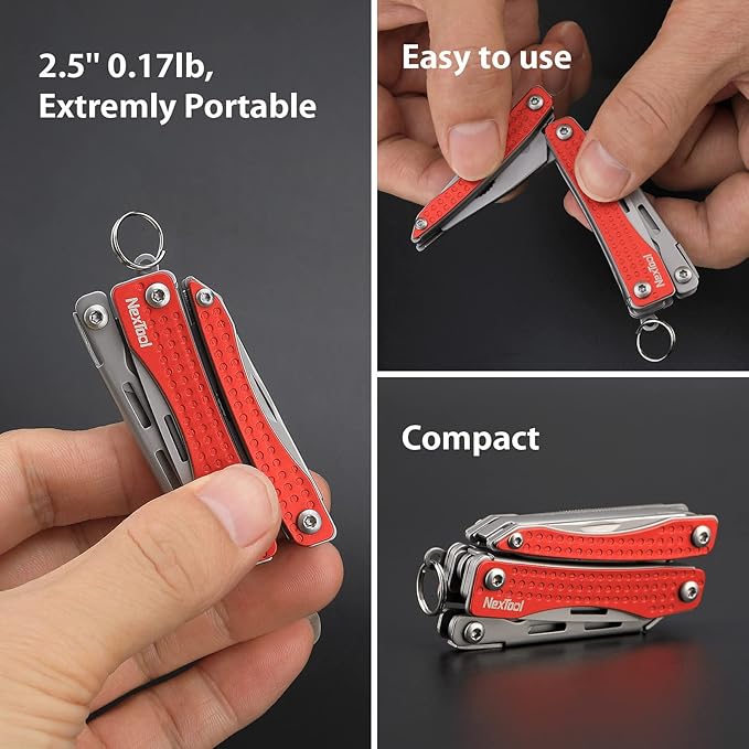 Nextool EDC Keychain Multitool, 10 in 1 Mini Pocket Knife Multi Tool with Needlenose Pliers, Scissors, Mini Useful Cool Gadgets for Men, Father's Day Gifts from Daughter-Red