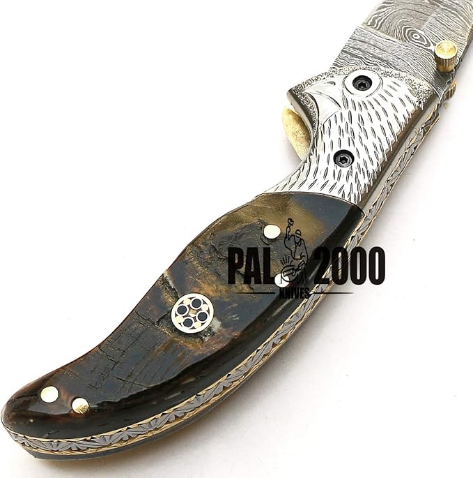 PAL 2000 KNIVES POC-9150 Custom Handmade Damascus Steel Folding Knife With Sheath