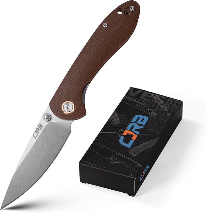 CJRB Folding Knife Feldspar(J1912) Stonewash D2 Steel Balde G10 Tactical Handle Pocket Folding Knife EDC,Brown Handle