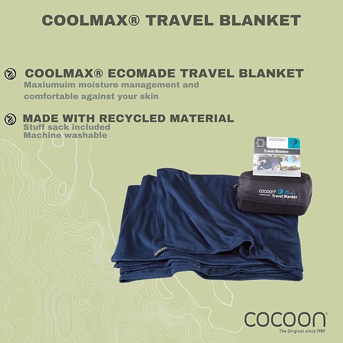 COCOON - Coolmax Travel Blanket | Compact Throw Blanket for Camping and Hiking | Fits in Backpack | Attaches to Luggage | Travel Essential | Fast Drying (Regular 70" x 55")